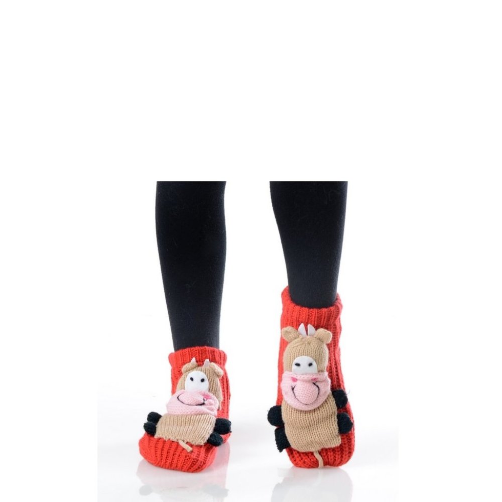 Kid’s 3-D Animal Thick Knit Slipper Socks Size med